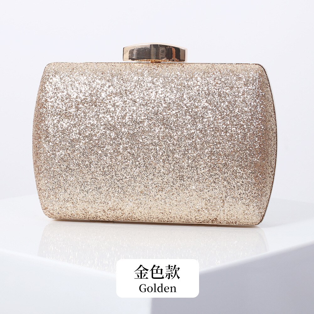 Vrouwen Sequin Shiny Avond Handtas Metalen Avondtasje Keten Schoudertas Gold Bridal Clutch Purse Bag Luxe Bruiloft Portemonnee: gold