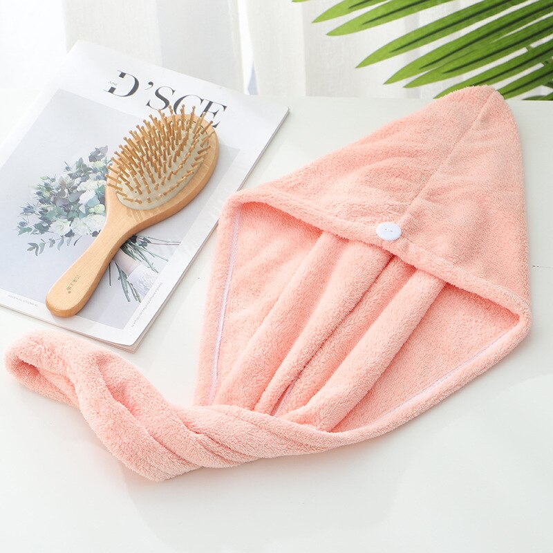 Dikker Quick-Droog Haar Handdoek Cap Hoed Meisje Haardrooginrichtingen Hoed Bad Hat Microfiber Effen Handdoek Cap Super absorptie Tulband: Pink