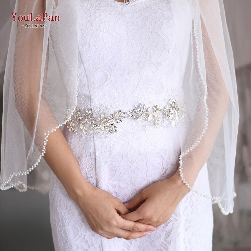 YouLaPan SH272 Braut Gürtel mit Strass Hochzeit Gürtel für Braut Kleid Gürtel Hochzeit Kleid Schärpe Elfenbein Taille Metall Gürtel