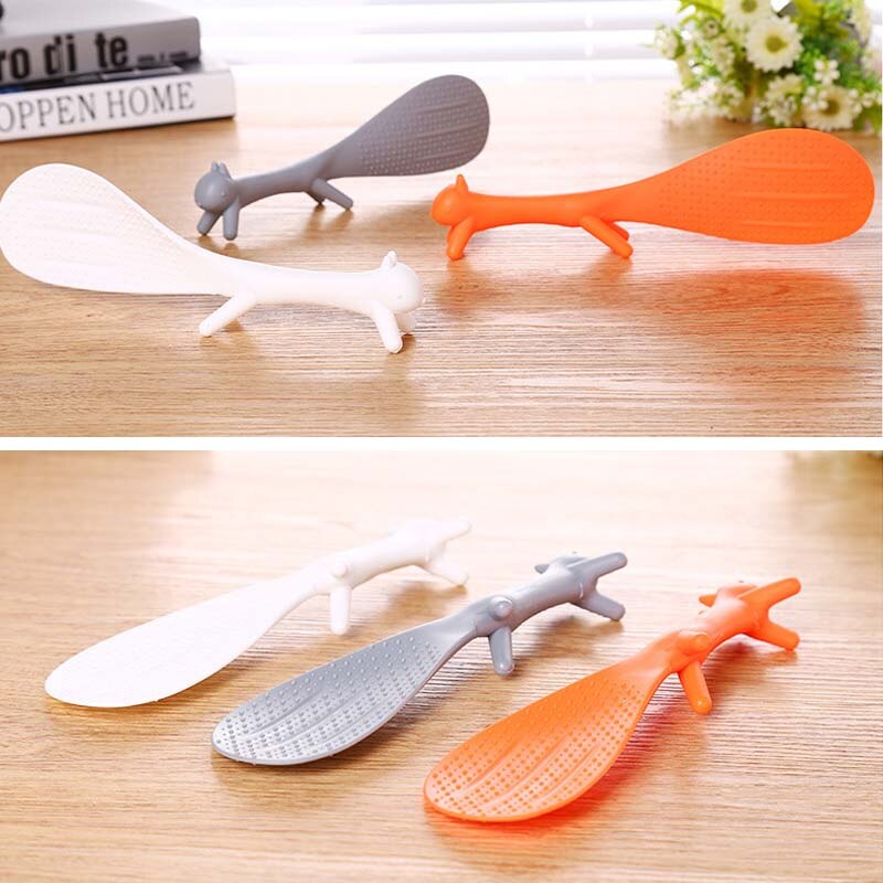 Squirrel Shaped Standable Rice Spatula Non Stick Spoon Food Grade Plastic Rice Spatula Kitchen Cooking Tool Accessories