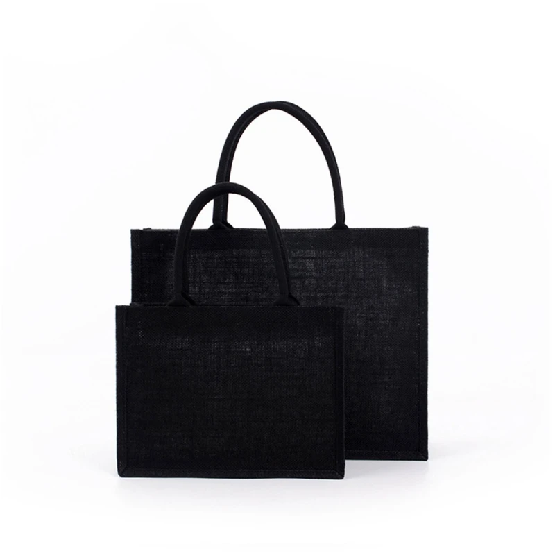 Black Jute Tote Bags Mulheres Bolsa compras Bolsa Bolsa com alça macia Dama dama noiva Favorias presentes