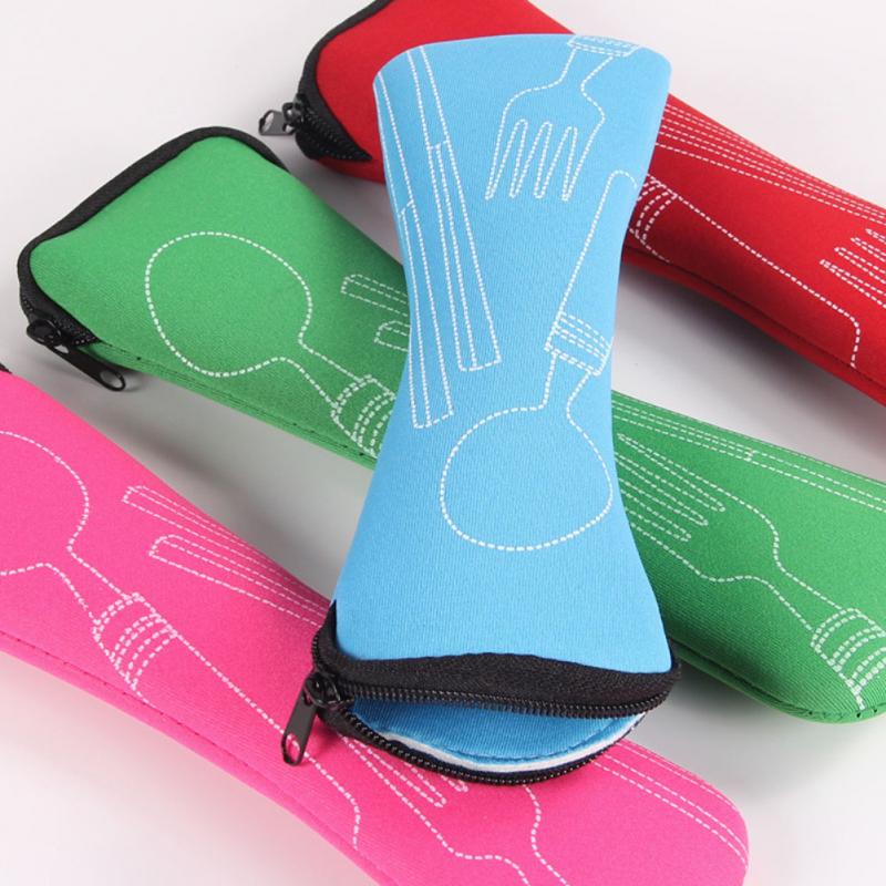 Travel Cutlery Tableware Zipper Bag Outdoor Travel Camping Recyclable Cutlery Pouch Chopsticks Spoon Cloth Storage Bag Selling