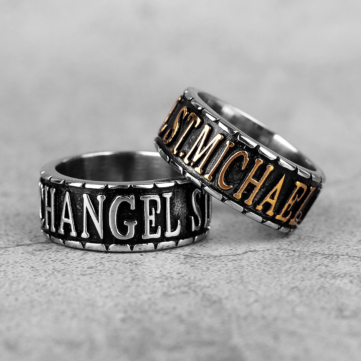 316L Stainless Steel St.michael Letter Religious Man Men Rings Talisman Good Lucky Punk Rock for Male Boy Jewelry