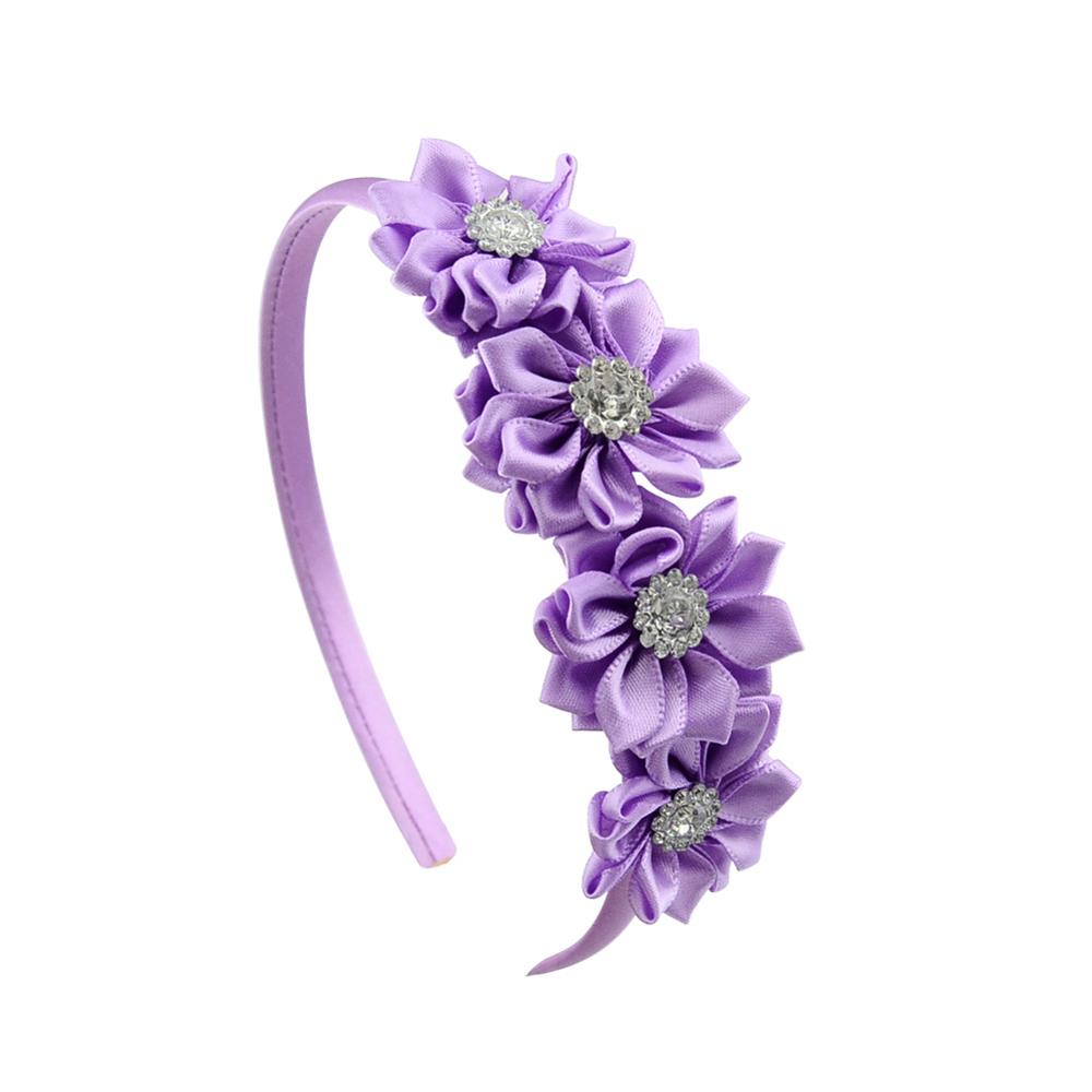 1PC Cute Hairband Kids Princess Headwear Boutique Triple Satin Flowers with Zircon Hair Accessories Head Hoop for Girls Headband: army green