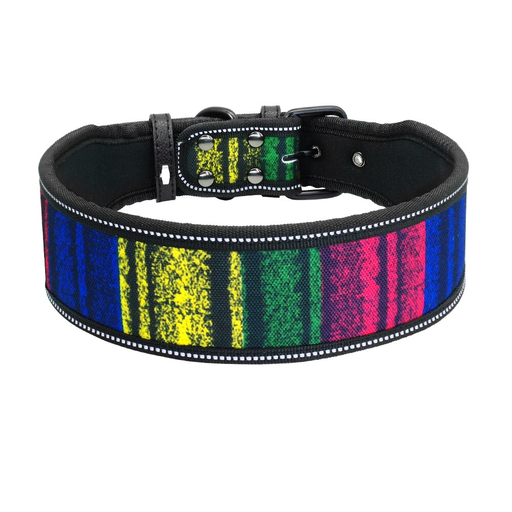 Reflective Nylon Dog Collar Adjustable Pet Collars For Medium Large Dogs Pitbull German Shepherd S M L: Stripe / L
