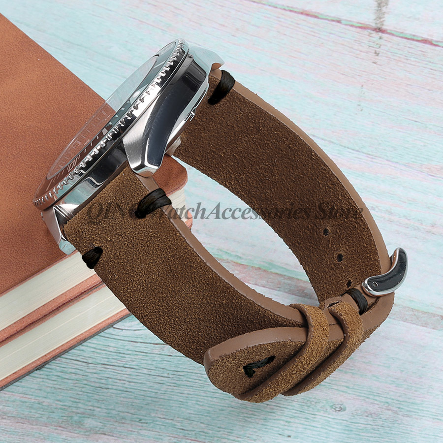 Suède stiksels lederen horlogeband 18mm 20mm 22mm Quick Release Vintage armband blauw bruin horlogeband vervanging: Paars Groen / 22mm