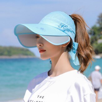 Xdanqinx solskærm udtrækkelige solhatte til kvinder sommer damer tom tophat anti-uv overdimensionerede solskærm strandhuer til kvinder: Himmelblå