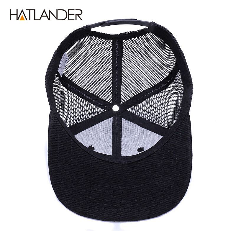 [Hatlander] bonés de beisebol pretos para meninos, meninas, chapéus de sol bordados, malha de leão, hip hop, original, verão chapéu do caminhoneiro