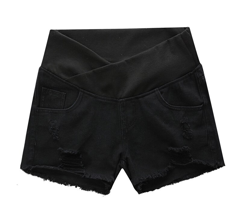 Niedrigen Taille Denim Mutterschaft kurze Hose Sommer Kühl Zerrissene Jeans Für Schwangere Frauen Kleidung Mit Tasche Hosen Schwangerschaft kurze Hose: Schwarz / L