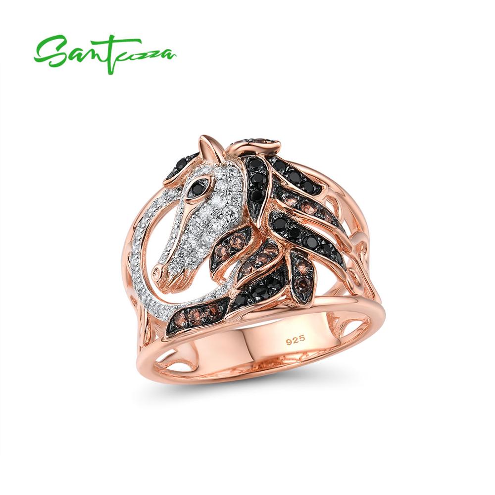 SANTUZZA bague en argent pour femmes pur 925 argent Sterling Rose or couleur noir marron cheval anneaux creux fête à la Fine bijoux