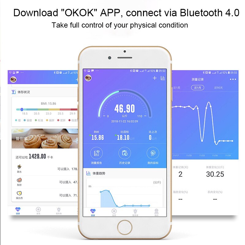 180kg smarte kroppsfettvekt lcd digital trådløs bluetooth bmi vektmåler helseanalysator fitness slankeverktøy vekter