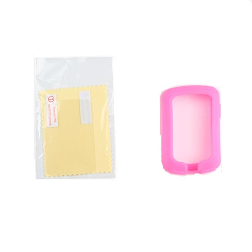 Borde de ciclismo al aire libre 820 funda protectora de goma de silicona para ordenador + película protectora para pantalla LCD para Garmin Edge 820: pink