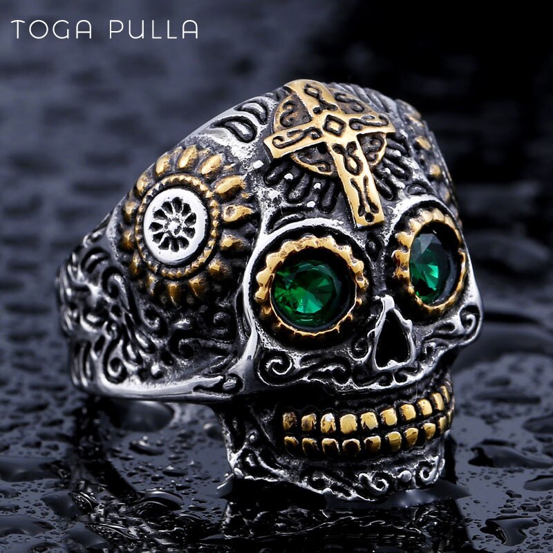 Vintage gotisk guld kranie ring mænd& #39 ; s 316l rustfrit stål punk biker ring mandlige hiphop rock smykker unikke til mænd