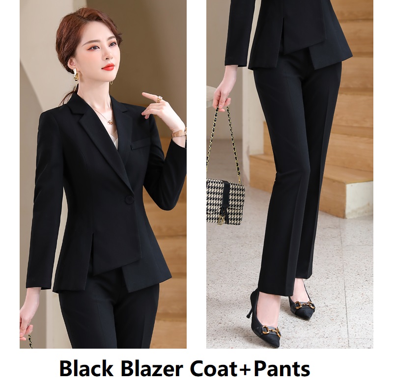 Asymmetric Size S-4XL Women Pant Suit Blue Purple Black Two Pieces Set Single Button Blazer With Trouser For Spring: M / Khaki