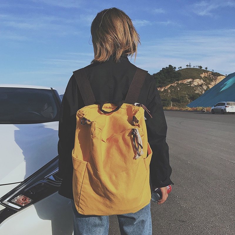 Mochila multifuncional de cor sólida, bolsa escolar feminina para viagem e escola, para meninas