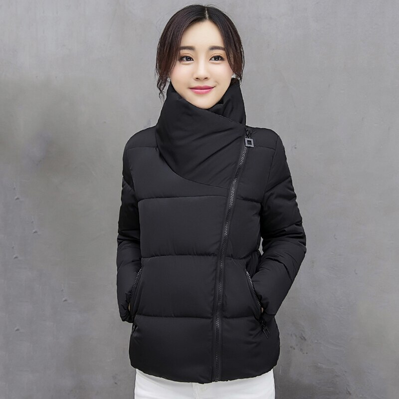 Vinter mujer parkas solid jacka dam plus size vindtät stativ krage solid tjock casual kappa femme kobieta kurtka: Svart / Xxl