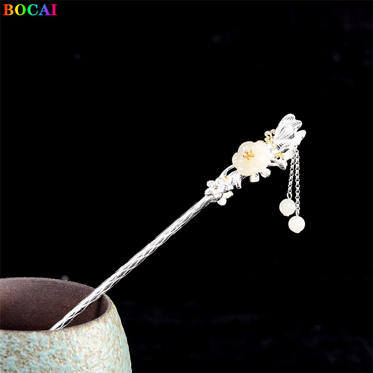 Bocai  s925 haarschmuck aus sterlingsilber, schmetterling, liebesblume, jadequaste, kopfschmuck aus reinem silber, haarnadelschmuck für damen