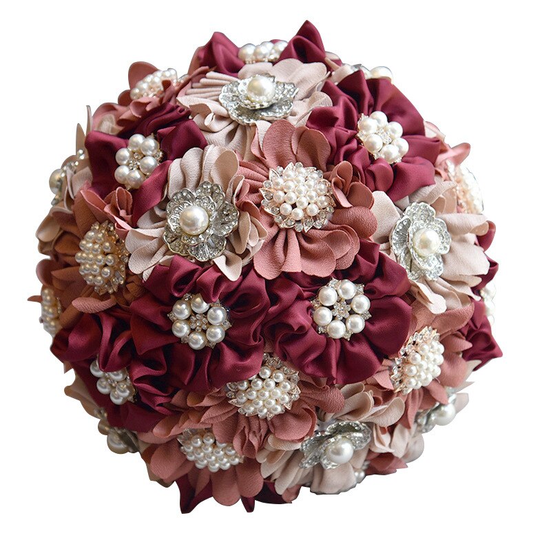 Ramo de novia de cristal Artificial para dama de honor, conjunto de pulsera con ramillete de flores, rosa,: Pink Burgundy