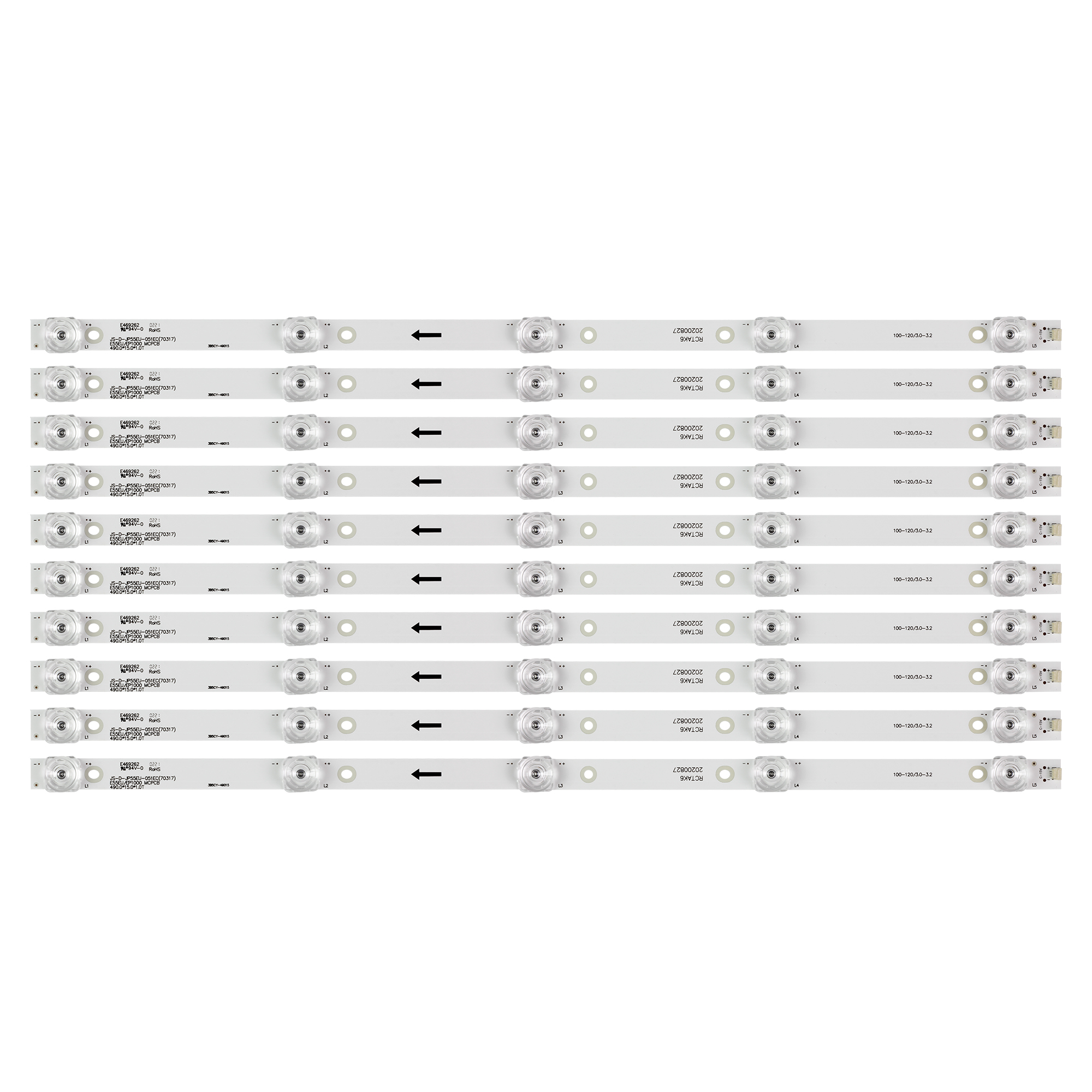 Bande de rétro-éclairage LED 5, Akai 55 pouces TV AKTV5534 JS-D-JP55EU-051EC (70317) 01EC E55EU/EP1000 MCPCB 490.0 15.0 1.0T