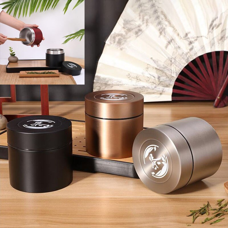 Stainless Steel Tea Caddy Large-capacity Sealed Leak-proof Tea Jar Round Tea Coffee Storage Jar