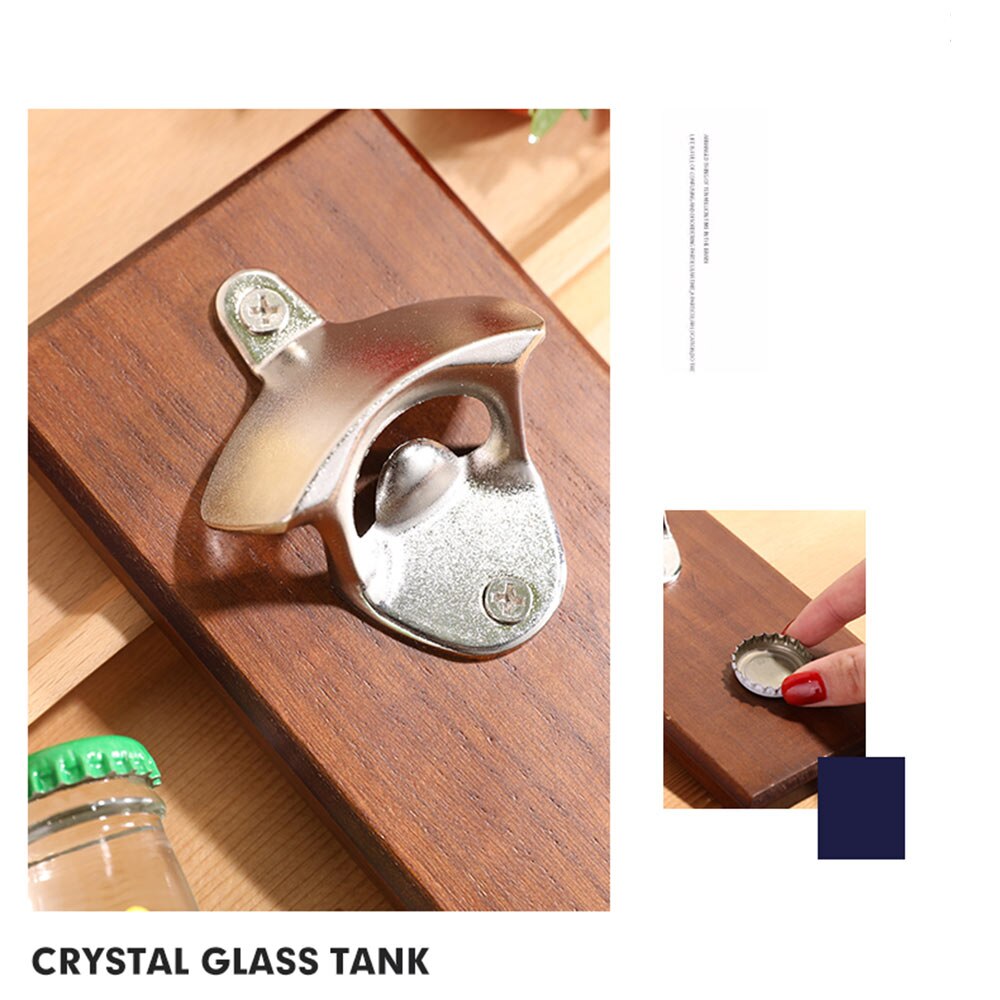 Wall Mounted Bottle Opener Wooden Refrigerator Mount Home Decor Fathers Day Wood Bottle Opening Board Beer Opener Cap