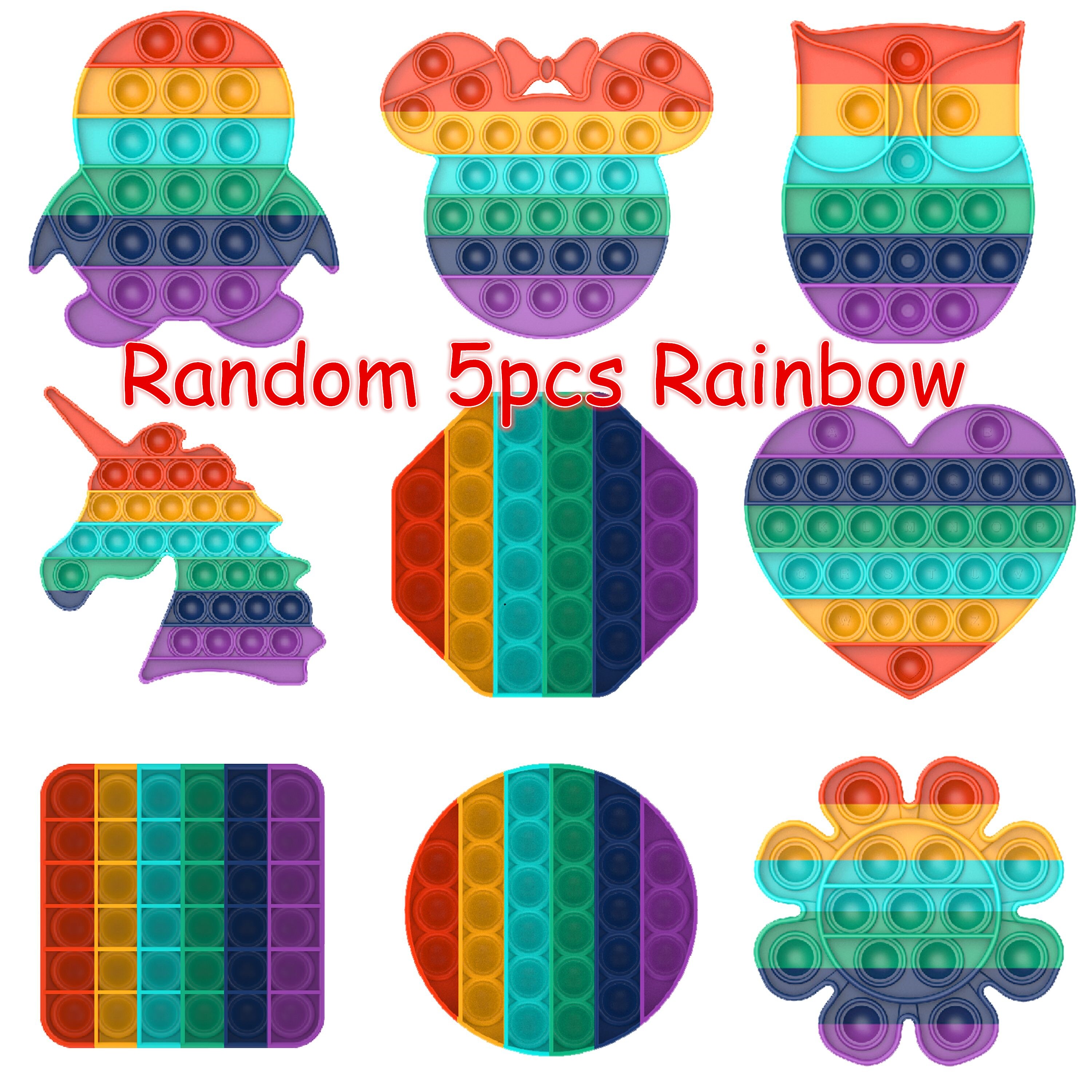 5Pcs/Lot Push Bubble Fidget Sensory Popsit Special Needs Stress Reliever Figet Toys Popit Stress Soft Squeeze Toy: Raibow mix 5pcs