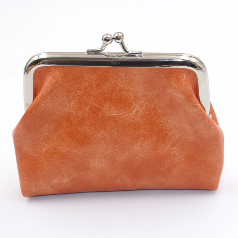 Lady Leather Mini Wallet Vintage PU Oil Wax Leather 4-inch Buckle Coin Purse Women's Short Handheld Coin Bag: SKY BLUE