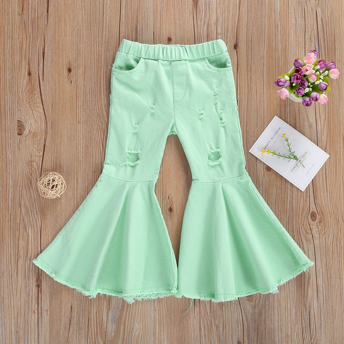 Peuter babymeisjes gescheurde broek elastische taille gerafelde ruwe zoom uitlopende lange broek effen broek baby peuter casual kleding