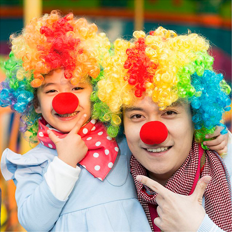 Kleurrijke Clown Pruik Afro Krullend Synthetische Pruik Cosplay voor Mannen Vrouwen Mardi Gras Party Pruik Rood Groen Geel Blauw Pruik Clown Neus
