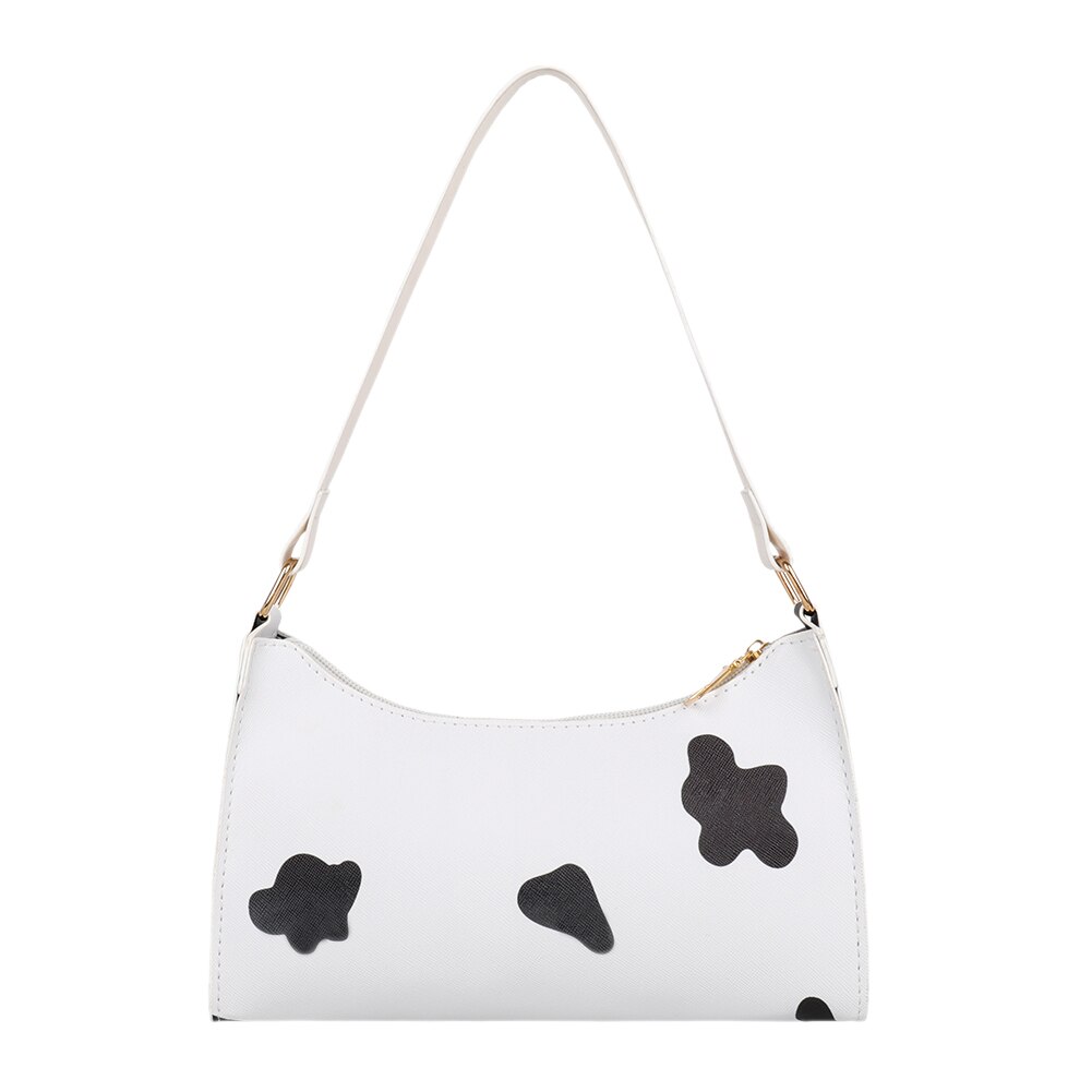 Koeienprint bedrukte dames handtassen casual draagbare onderarm tas dames reizen dagelijks schouder winkelen clutches: Zwart