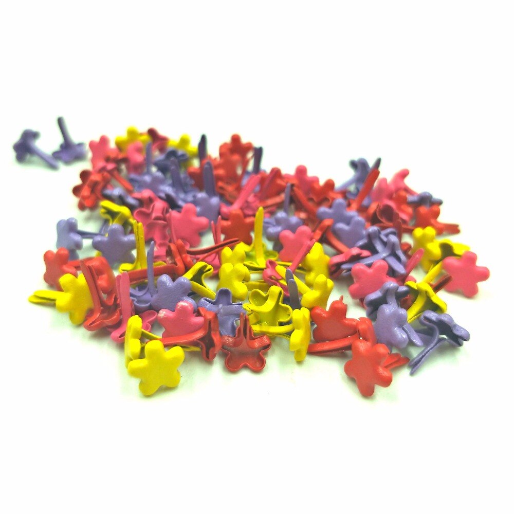 100Pcs 7mm Mixed Color Flower Scrapbook Plum Flower Metal Brads For Kids Diy Photo Album Handmade Paper Embellishments