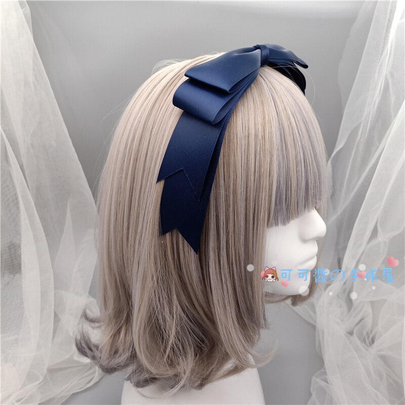 Lolita, diademas con lazo KC estilo japonés, dulces accesorios para el cabello de corazón para niñas, diadema Harajuku, tocado: Violet Blue