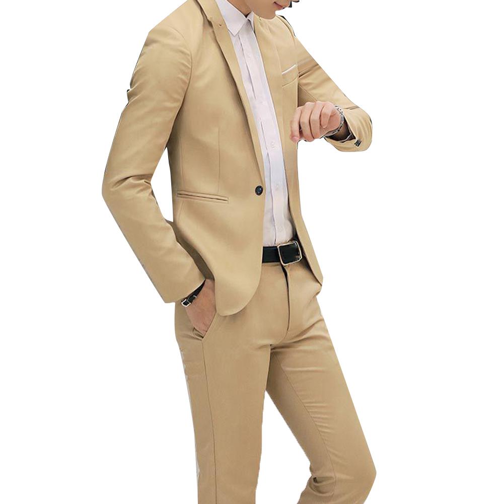 2 Pièces Grande Taille Hommes Couleur Unie À Manches Longues Revers Mince Bouton Costume Homme mariage Bureau Réunion Ensembles Vêtements Pour Hommes