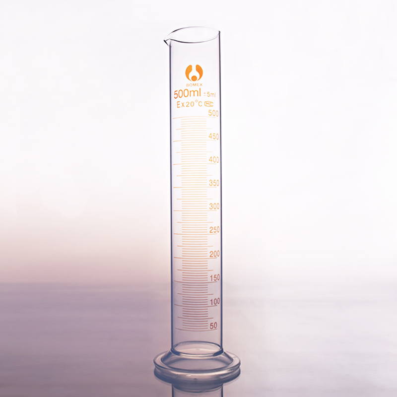 Højborosilikatglasmålecylinder, kapacitet 500ml, gradueret glaslaboratoriecylinder