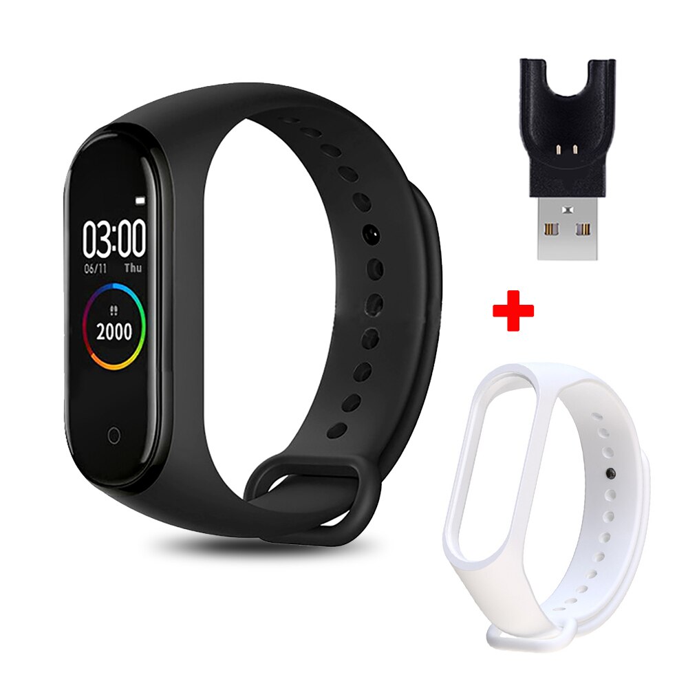 M4 Smart Bracelet with Extra Strap Smart Band Color Screen Sport Fitness Pedometer Blood Pressure Smart Wristband Step Counter: black white
