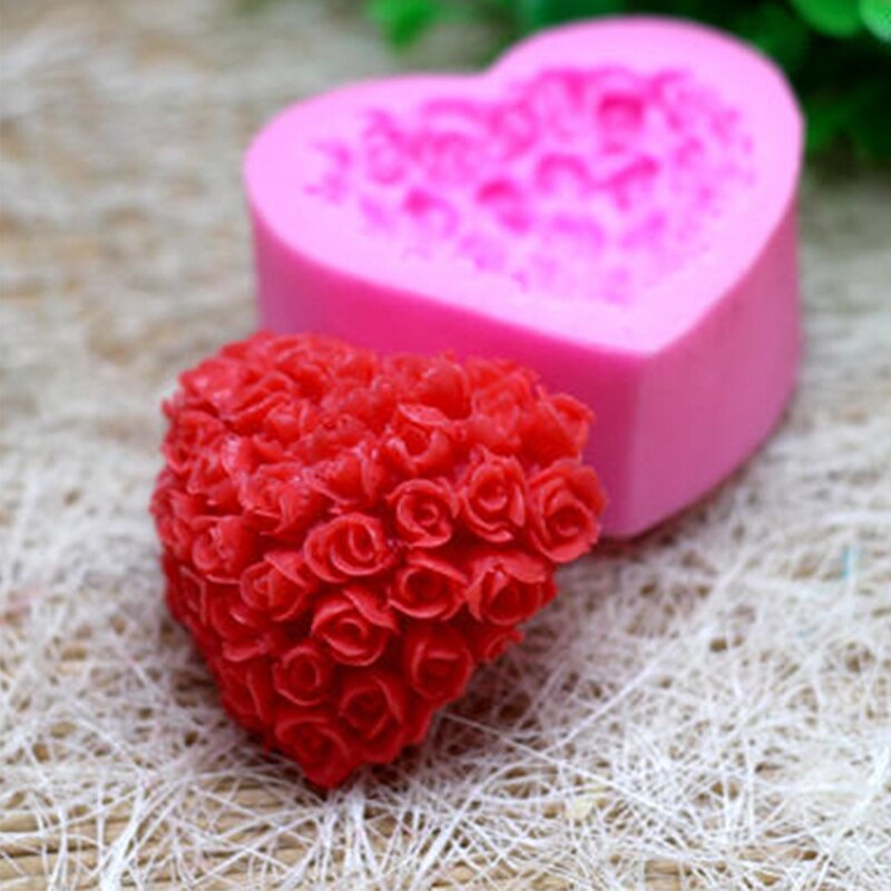 Dejligt hjerte silikone sæbeform blomst rose diy form foadant sæbe gør 3d håndlavede dekorere kageformværktøjer
