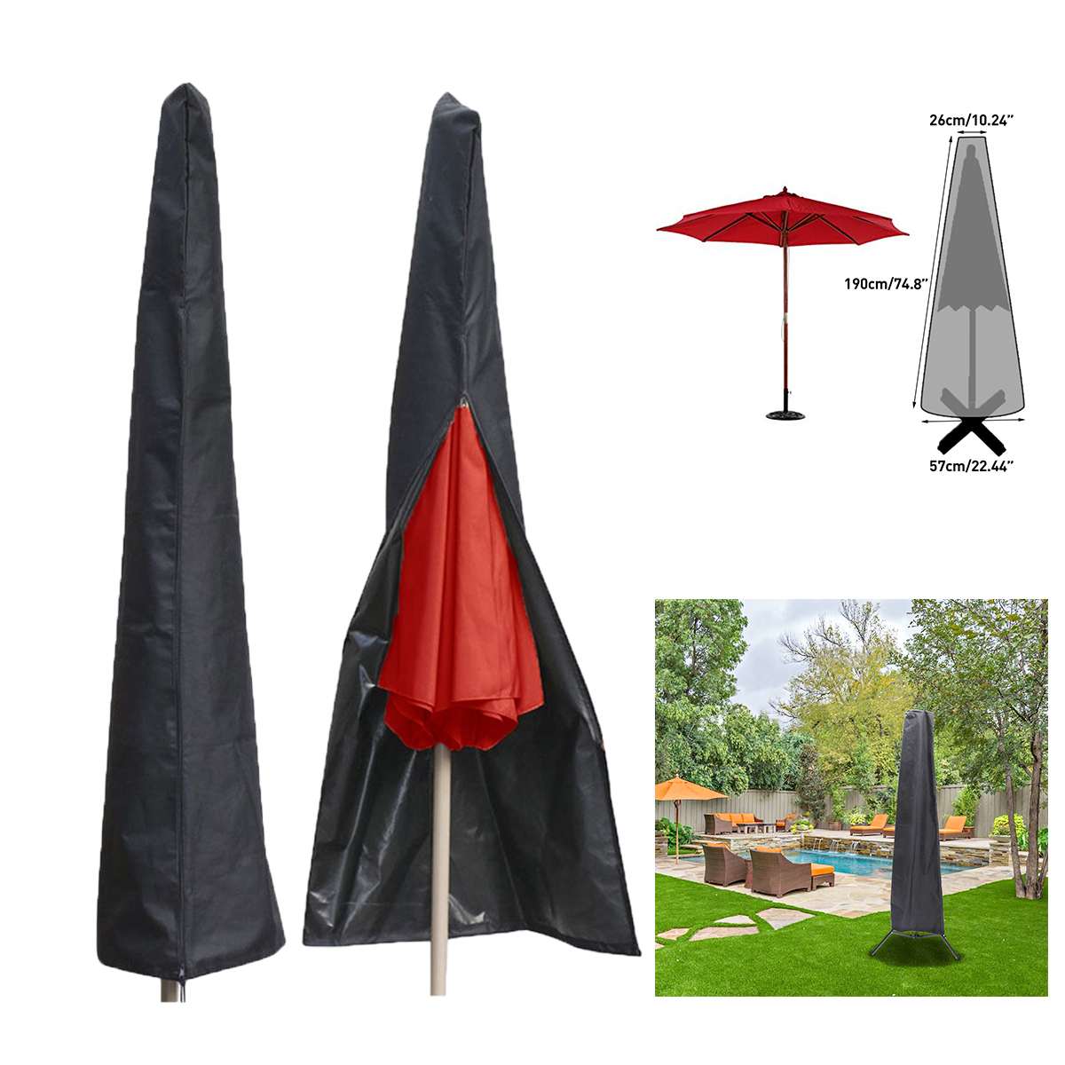 Waterproof Sun Shelter Patio Umbrella Canopy Rain Cover Shade Protective Sunshade Shed Zipper Bag Awing Bags Outdoor
