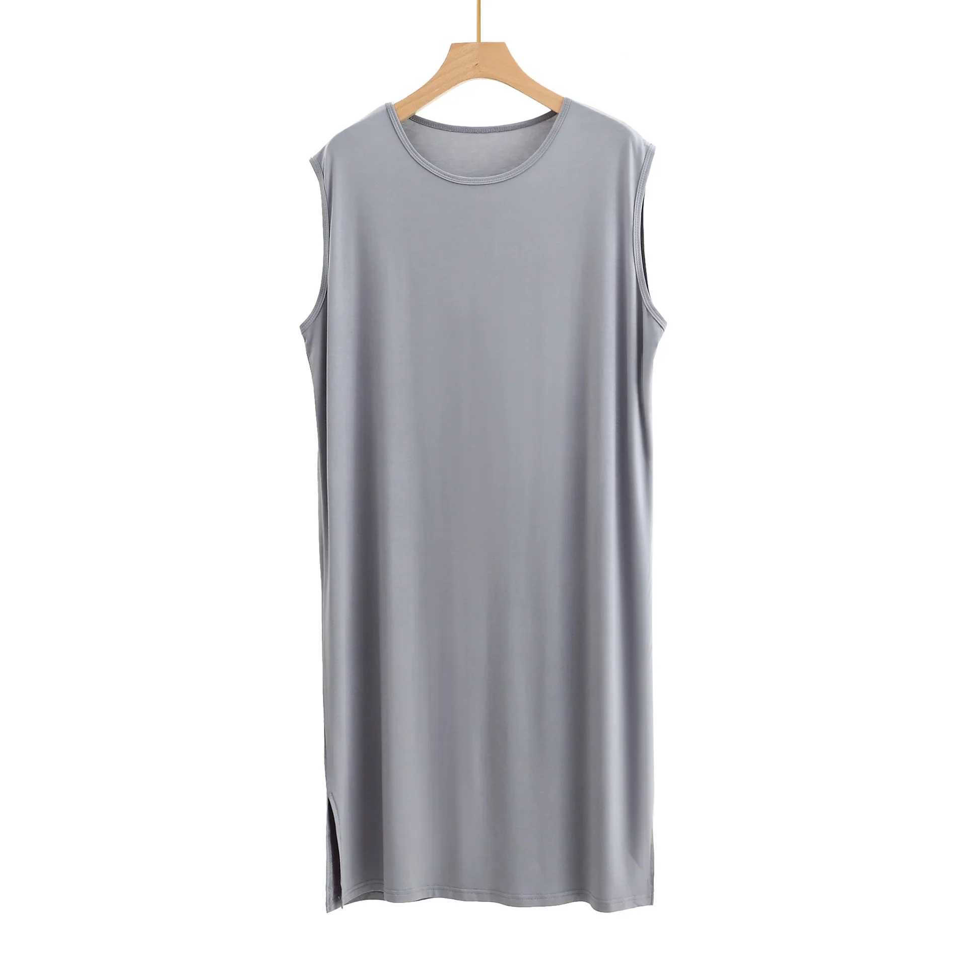 2025 pijamas de Modal de verano para hombres, batas estilo de chaleco, albornoz largo sin mangas de talla grande, ropa de hogar holgada, suave y cómoda para hombres: XL / Plata