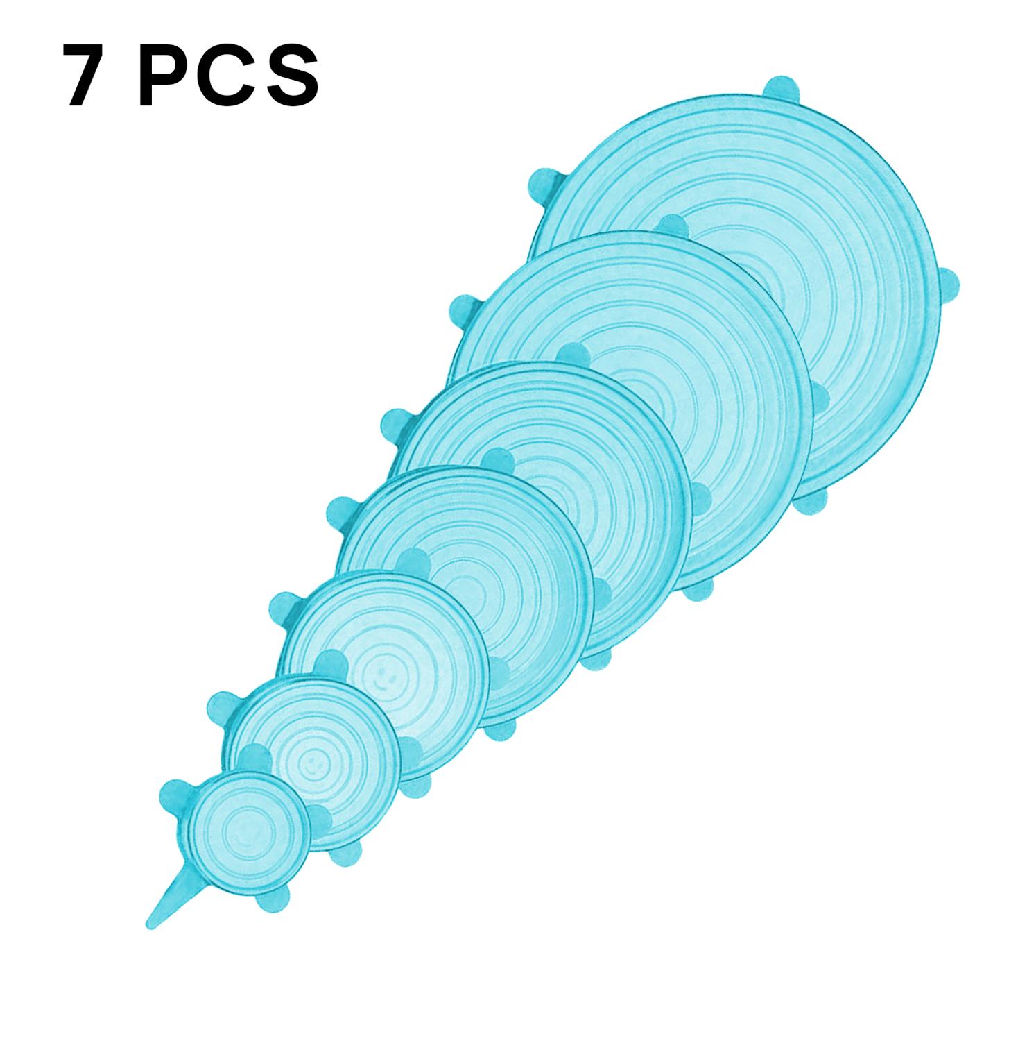 7PCS XXL Reusable Silicone Caps Food Cover Adjustable Stretch Bowl Lids Kitchen Wrap Seal Fresh Keeping Cookware Accessories: 7pcs sky