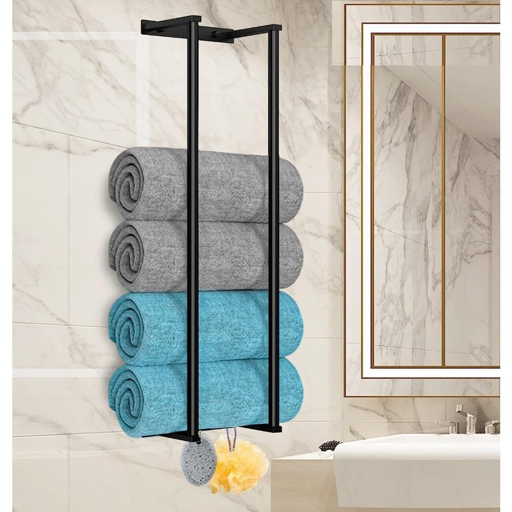 Toallero de baño para toallas enrolladas, estante de almacenamiento de toallas montado en la pared para organización del baño, almacenamiento de toallas de acero inoxidable