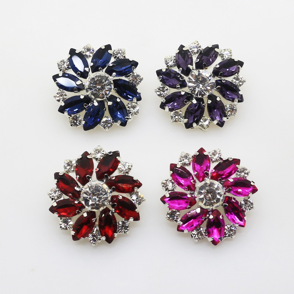 2 piezas 28mm forma de flor Metal brillante diamantes de imitación botones de vidrio DIY costura accesorios de ropa decorativos