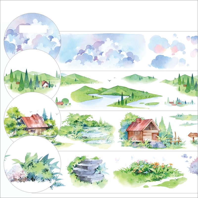 5 Meter Roll Landschap Serie Huis Berg Water Rivier Zee Cloud Sky Washi Tape