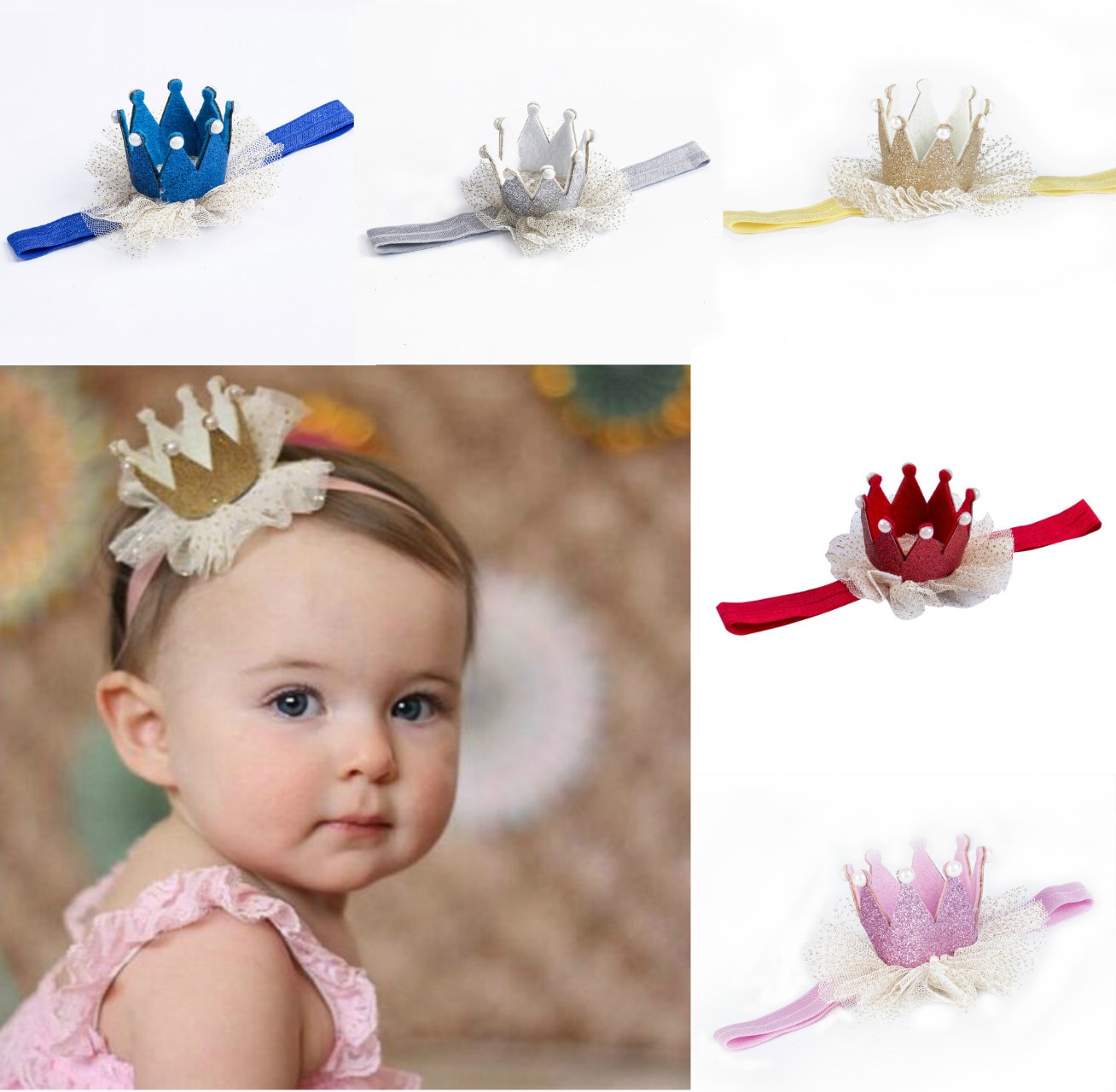 Cute Newborn Baby Girl Headband Birthdays Hair Bands Toddler Kids Girls Flower Bow Crown Soft Elastic Tiara Headbands