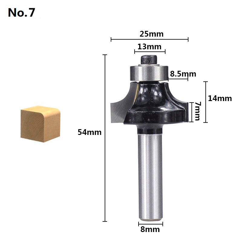 XCAN Corner Round Over Router Bit 8mm Shank Bearing Guide Carbide Milling Cutter Woodworking Tools End Mill: No.7