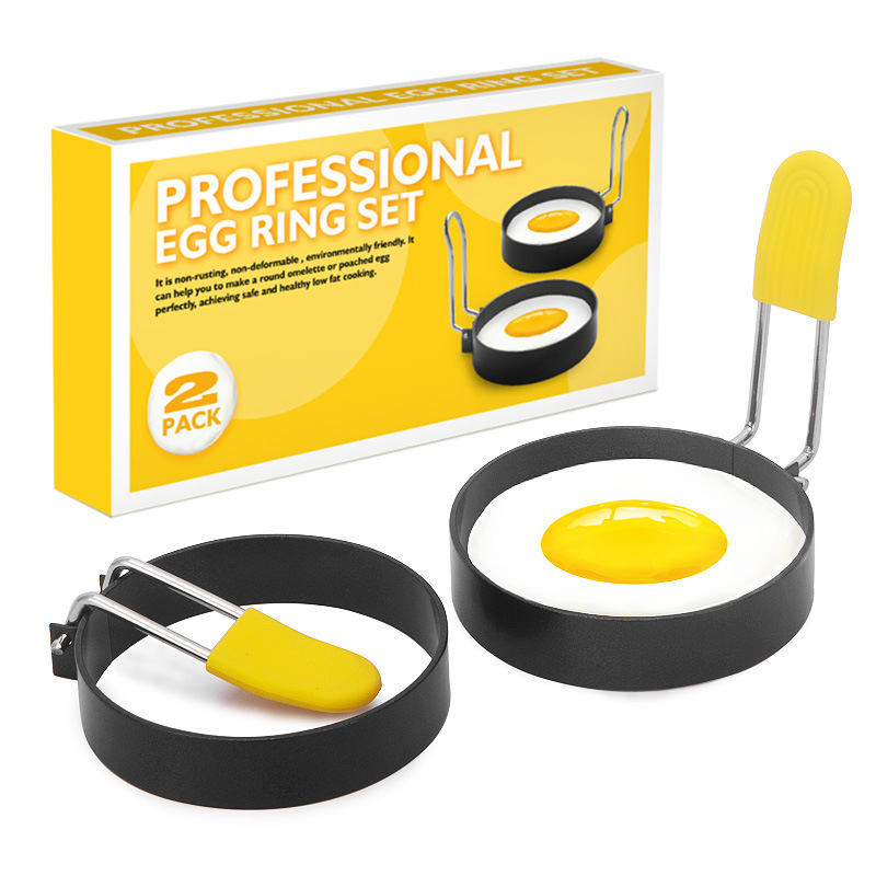 LMEETJMA 4 Uds anillos de huevo para freír huevos anillo redondo antiadherente de acero inoxidable para cocinar huevos para freír huevos y huevos Mcmuffins JT86: Negro