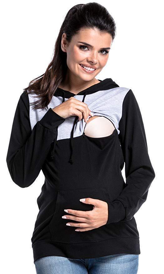 Orthographe couleur femme enceinte vêtements Lactation capuche maternité hiver vêtements Embarazada Parent vêtements hauts: Black grey / S