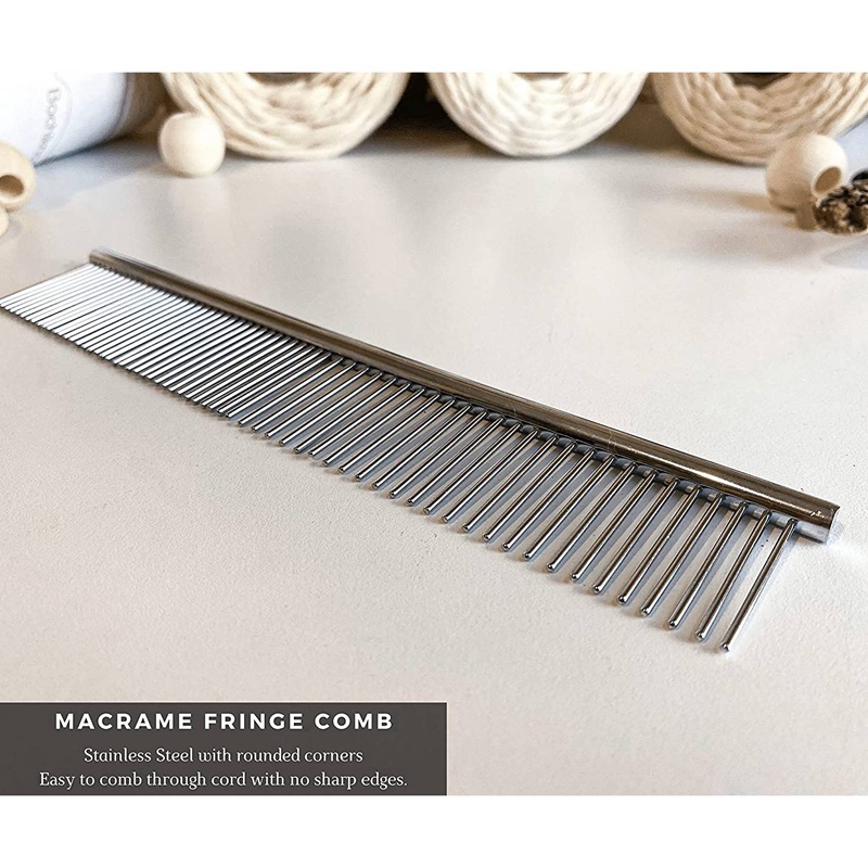 Peine de flecos de macramé, accesorio para tejer, artesanía de acero inoxidable para cepillar a través de pelo largo, cordón de algodón de una sola hebra