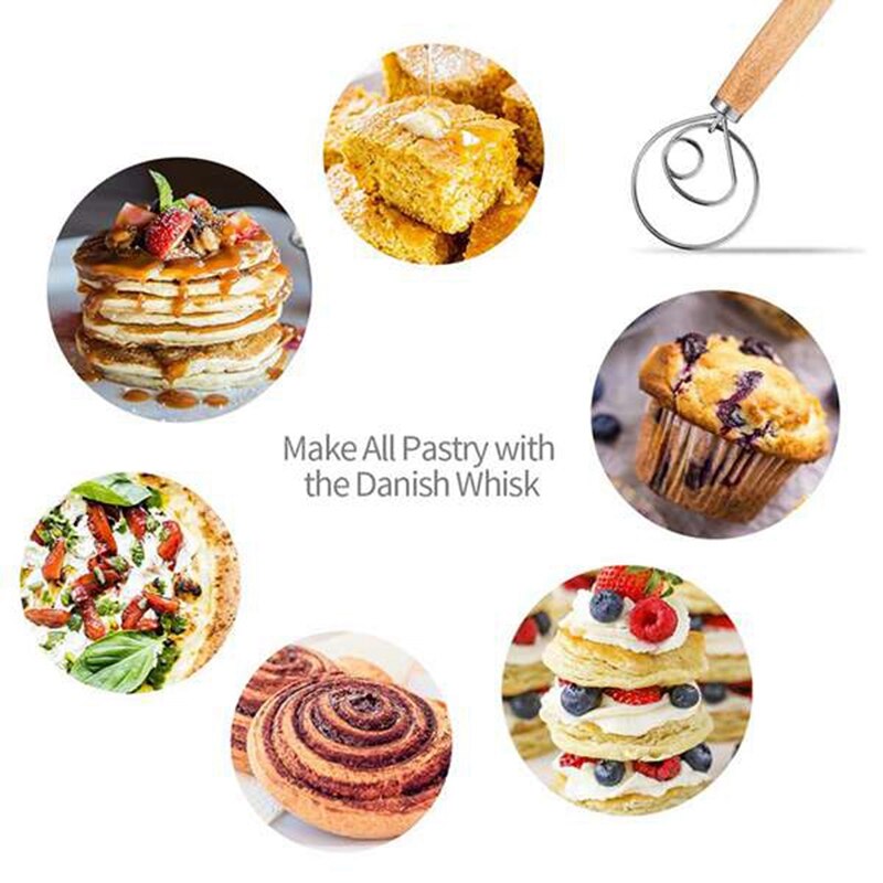 Jeyl 3 Pcs 13 Inch Deense Deeg Garde Met 3 Pcs Deeg Schraper, rvs Deeg Haak Houten Handvat Voor Bakken, Gebak