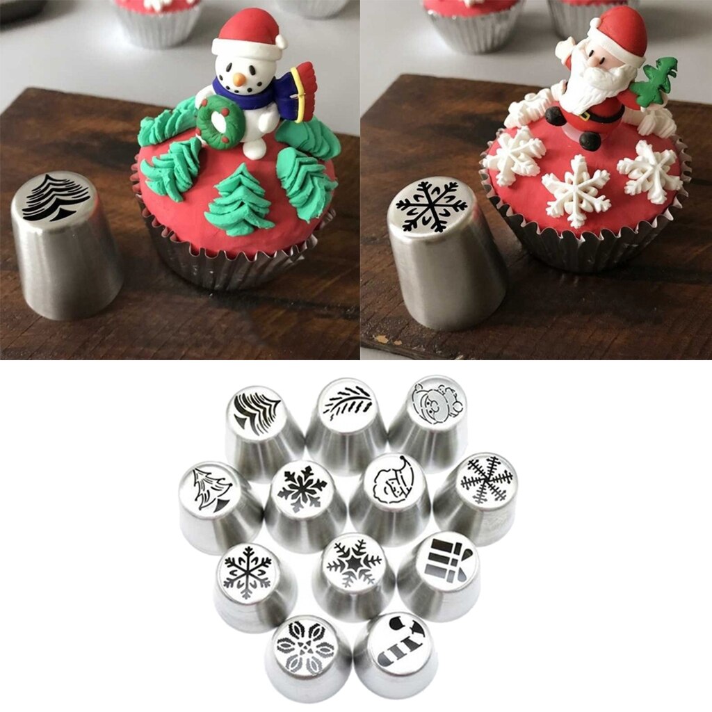 12 Stuks Russische Piping Tips Kerst Cake Icing Frosting Nozzles Voor Cupcake Decoratie, Kerst