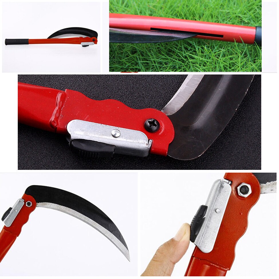 Thickened Folding Sickle Light Garden Weeding Sickle Manganese Steel Sharp Long Handle Hand Sickle Harvesting Gardening Tools